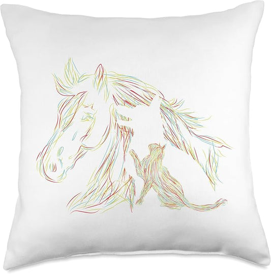 Hund Pferd & Katze Fun bunt Haustier Geschenkidee Horse Dog Cat Abstract Figures Fun Four-Legged Gifts Throw Pillow, 18x18, Multicolor