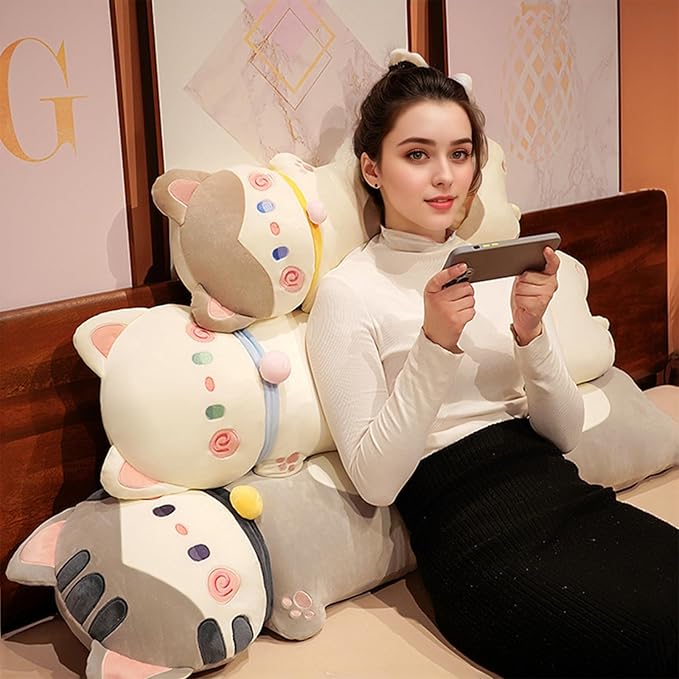 Long Cat Plush Pillow, 43.3inches Cute White Cat Plushie Stuffed Animals Body Pillow, Kawaii Kitten Soft Plushie Doll Toy Birthday Gift for Kids Girlfriend