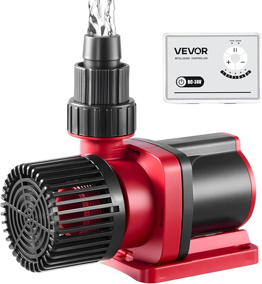 VEVOR Aquarium 24V DC Water Pump, 100W, 2642 GPH Marine Wavemaker Return Pump with Controller, Adjustable Flow, Feed Mode, 19.7 ft Max Lift, for Saltwater Freshwater Fish Tank Sump Pond Circulation