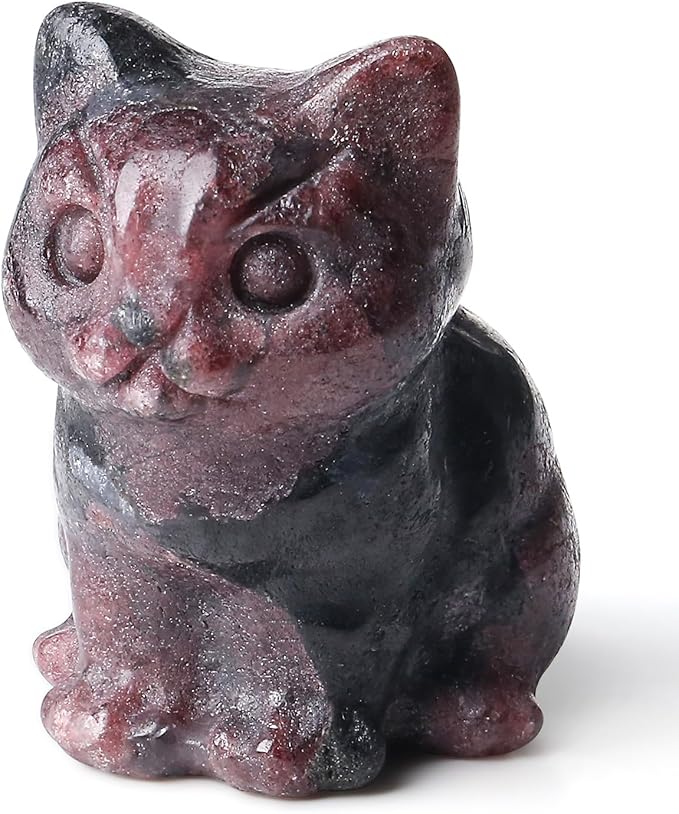 DUQGUHO Red Garnet Cat Gifts Decor Cat Crystals Figurines Gifts for Women Lucky Cute Cat Statue Room Desk Decor for Women Men 1PC