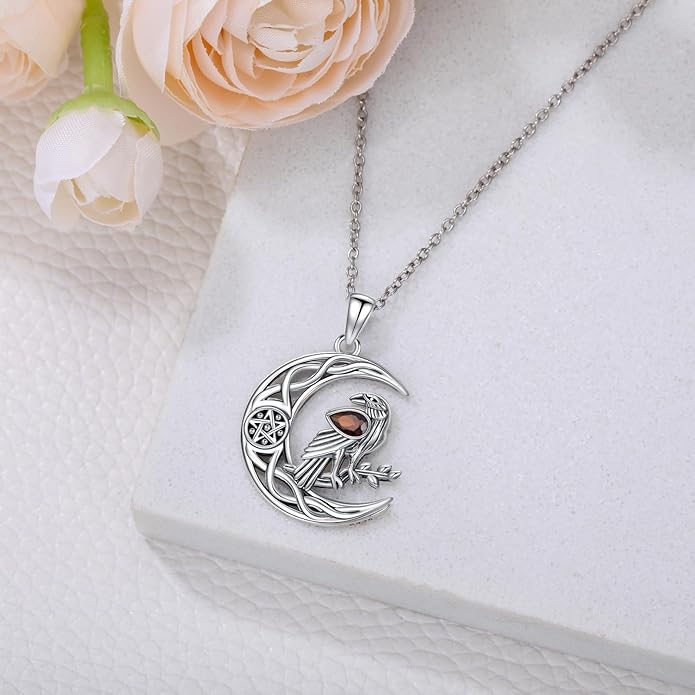Witch Necklace 925 Sterling Silver Pentagram Triple Moon Pentacle Pendant Wiccan Pagan Jewelry Witchy Gifts for Women
