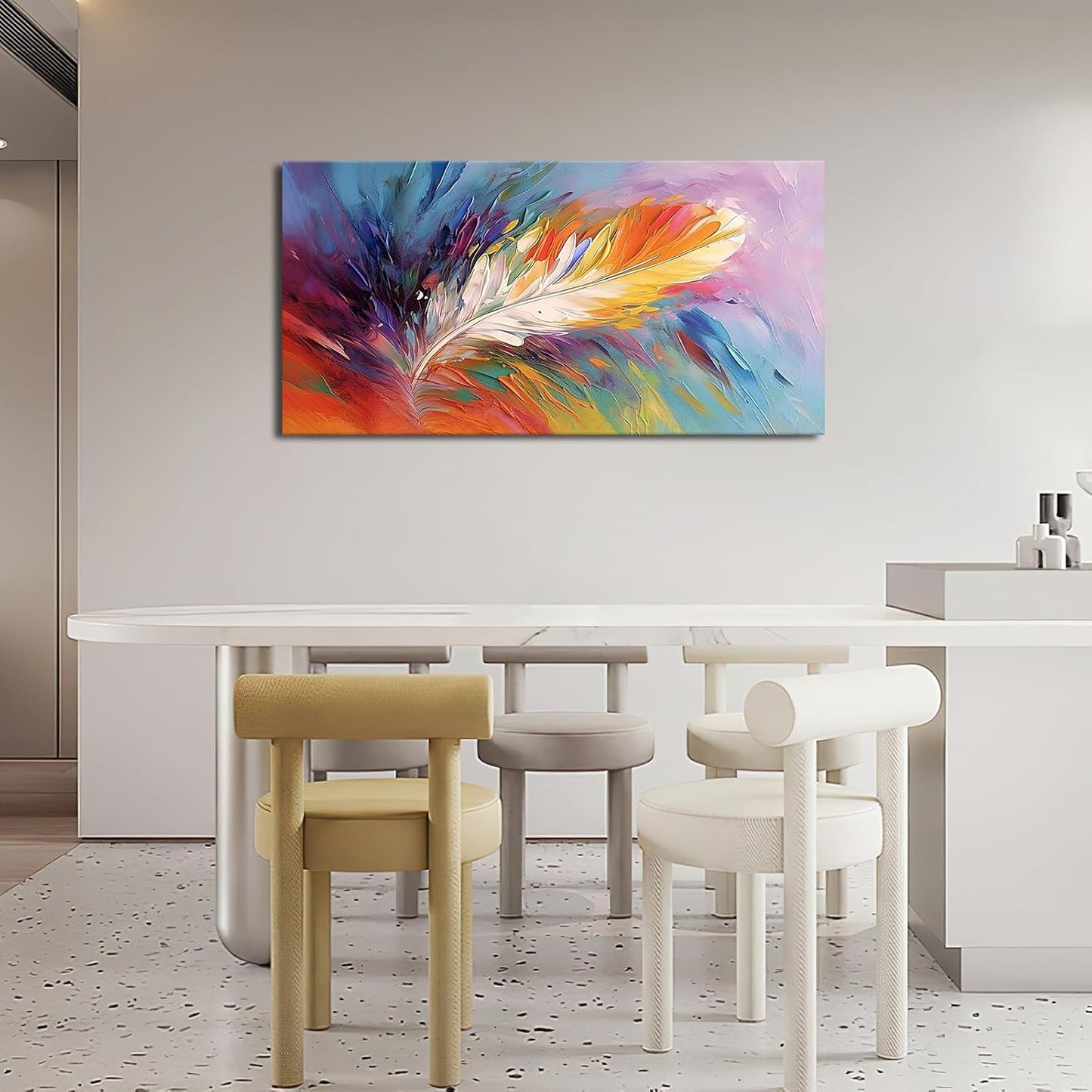 Large Abstract Wall Art for Living Room Abstract Colorful Feather Big Space Size Feather Scenery Landscape Framed Canvas Prints Pictures Painting Artwork Office Bedroom Home Decor 30"x60"