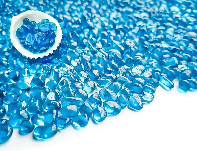 Keedolla Fish Tank Rocks Beads Aquarium 0.93LB, Clear Glass Pebbles Stones Gravel for Vases Fillers, Garden, Aquarium, Betta Fish Turtle Tank, Succulent Plants Decor - Sea Blue
