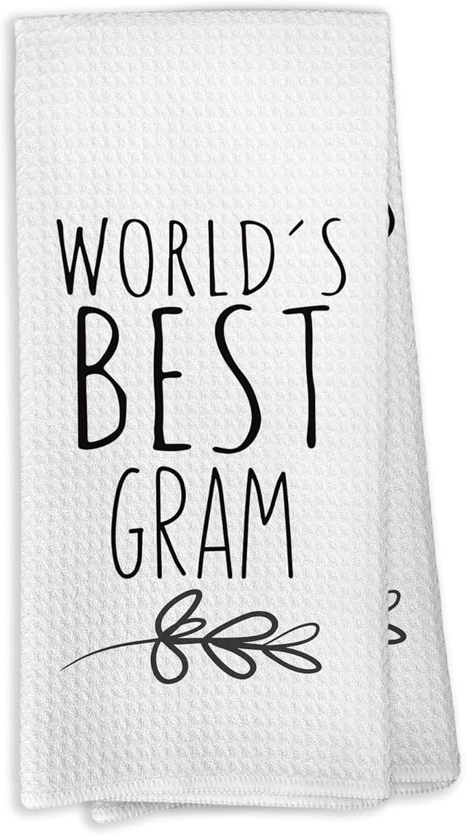 World's Best Gram Kitchen Towels, Gram Gifts for Grandmother Grandma, Gram Gifts from Grandson Granddaughter Kids, Gram Mother's Day Birthday Gifts Tea Towels Kitchen Hand Towels 16x24 Inch