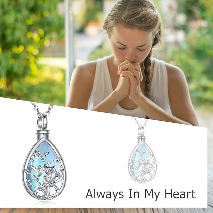 ONEFINITY Sterling Silver Always in My Heart Owl Urn Necklace for Ashes Owl Cremation Jewelry for Ashes of Loved Ones Keepsake Jewelry