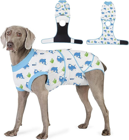 Recovery Suit for Dogs After Surgery, Professional Dog Surgical Suit for Female Spay, Male Neuter, E-Collar & Cone Alternative Dog Onesie for Abdominal Wounds Skin Disease, Blue, L