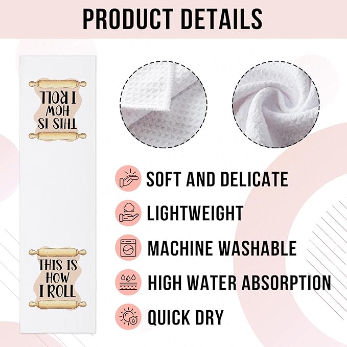 Funny Dish Hand Towels with Sayings This is How I Roll Decorative Kitchen Soft Towels Adult Humor Dishcloth Gifts for Housewife Chef Sweet Housewarming Gifts for Women Men Family Friend