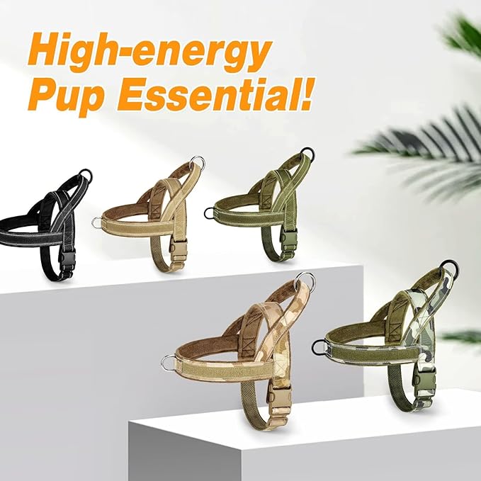 Forestpaw No Pull Dog Harness - Soft Flannel Padded Tactical Dog Vest Harness with Quick Release Buckle, Adjustable Reflective Pet Harness for Medium Large Dogs Walking Training,Black L