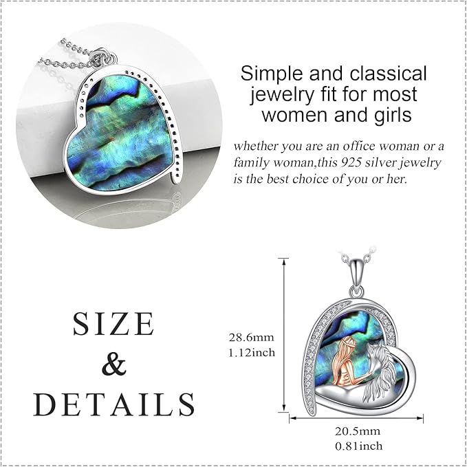 Horse Necklace Gifts for Women Sterling Silver Abalone Love Heart with Horse Pendant Necklace Jewelry Gifts