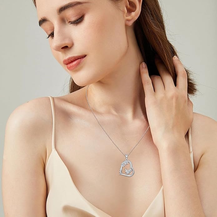 Heart Animal Necklace 925 Sterling Silver Cute Animal Pendant Jewelry Birthday Gifts for Women Girlfriend Mom Animal Lovers
