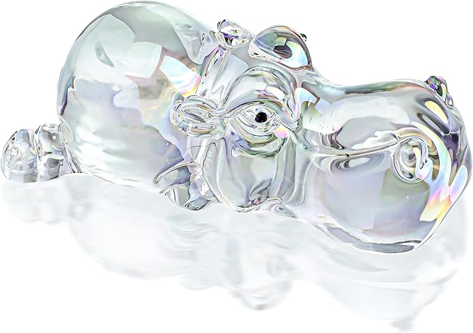 HDCRYSTALGIFTS Colorful Crystal Hippo Figurines Collection for Christmas - Hippopotamus Figurine Gift Art Glass Ornament Animals Statue Collectibles House Hippo Paperweight for Table Home Decor