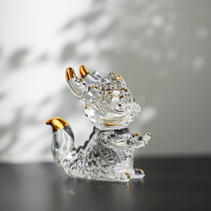 HDCRYSTALGIFTS 3inch Crystal Dragon Figurine Collectibles Art Glass Animal Ornament Decoration for Office Table Home Bedroom