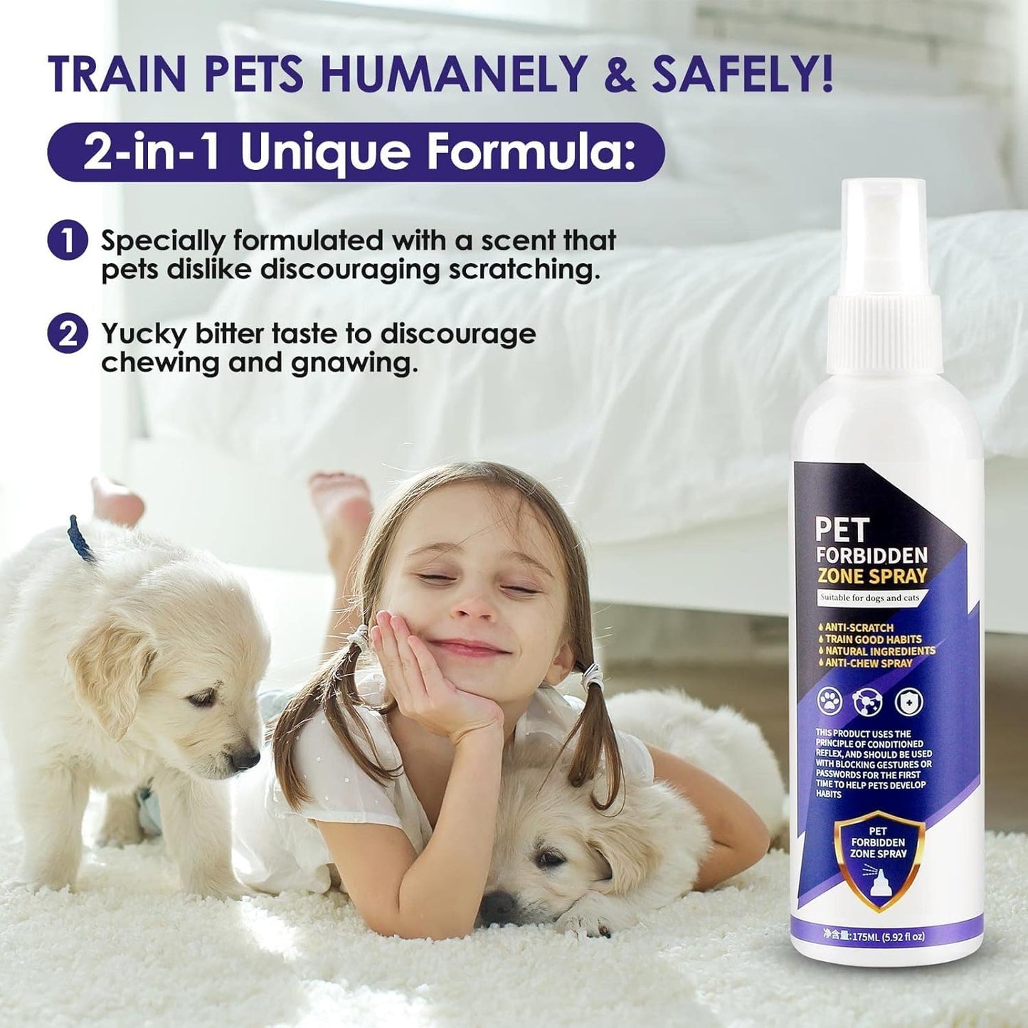 No Chew Spray for Dogs & Cats, 175ML - Bitter Apple Spray for Dogs to Stop Chewing, Effective Dog Deterrent Spray for Carpet Furniture, Anti Chew Spray for Puppies Indoor & Outdoor Safe Purple