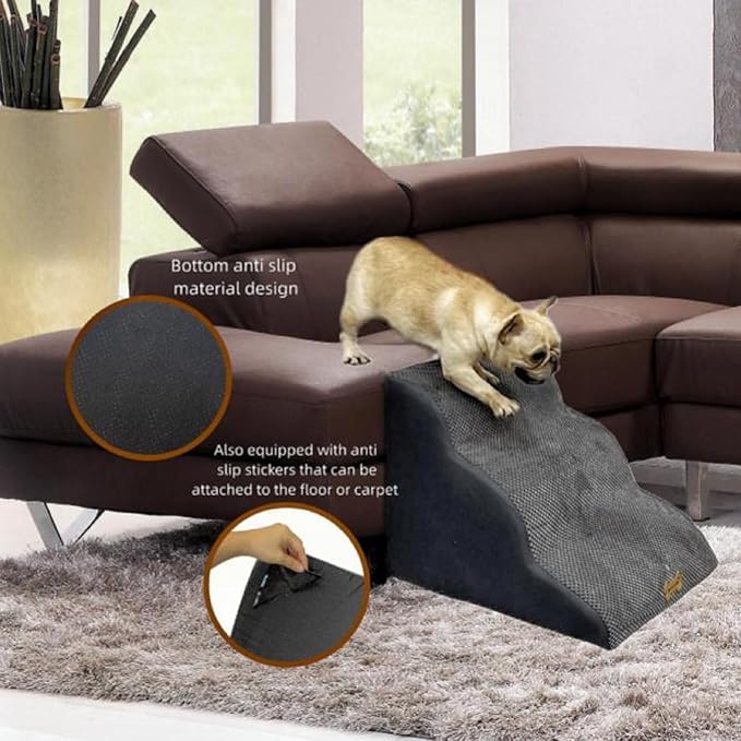 3-Step Dog Stairs for High Beds & Couches Multi-Step Non-Slip Pet Steps with Balanced Ramp Indoor 2 3 4 5 Step Stairs for Small to Large Dogs and Cats Non-Slip Stickers 30D Grey