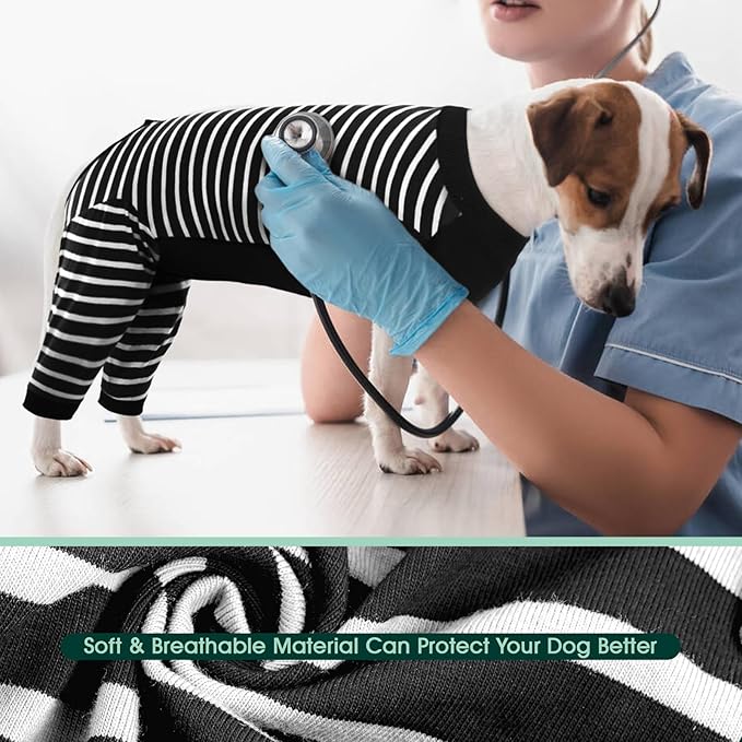 Kuoser Dog Recovery Suit, Anti Licking Dogs Rear Leg Sleeve, Abdominal Dog Surgical Suit with Pants Cover Protect Wounds, Dogs Elbow Protector Soft Pet Surgery Onesie Cone Alternative, Black 3XL