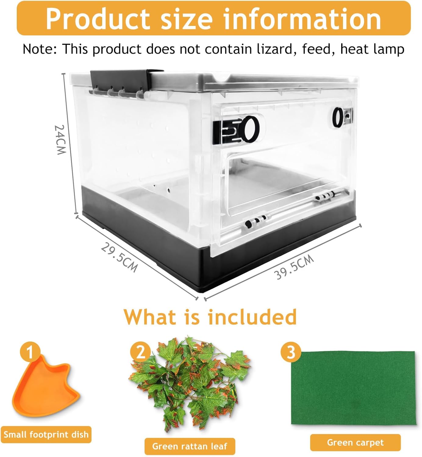 Foldable Reptile Terrariums Kits with Plant, Feeding Bowl, Carpet, Easy to Carry, Easy to Move with Wheels, Heat-Resistant Material, Suitable for Lizard Tortoise Leopard Gecko (Black)