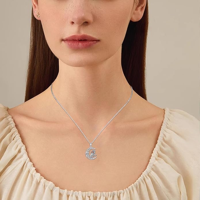 Witch Necklace 925 Sterling Silver Pentagram Triple Moon Pentacle Pendant Wiccan Pagan Jewelry Witchy Gifts for Women