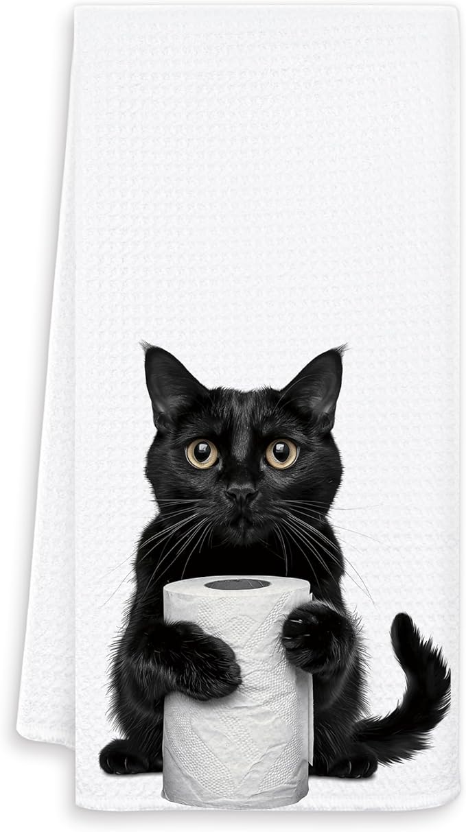 Funny Black Cat Hand Towels for Bathroom Washroom, Cat Bathroom Decor, Cats Lover Mom Lady Gifts for Women, Cute Black Kitten Bathrooms Hand Towels, 16x24 Inch