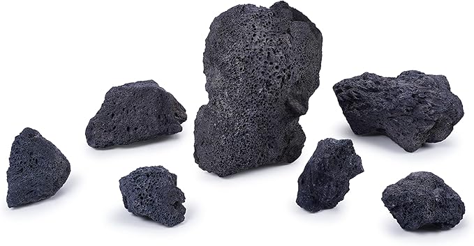LANDEN Black Lava Stones (16lbs,3~10inch,11pcs) for Aquascaping Terrariums, Paludarium, Vivariums, Reptile and Amphibian Enclosures