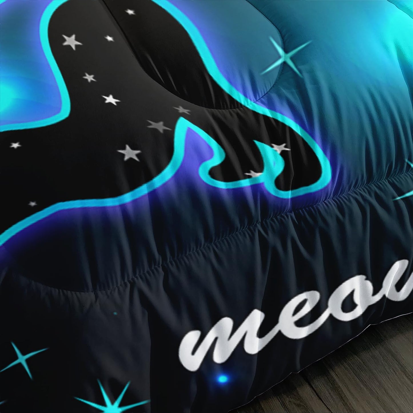 Kawaii Pet Cat Comforter 3Pcs Queen Gradient Line Cute Kitten Animal Bedding Set for Kids Teens Girls Boys Cat Glitter Polka Dots Pattern Quilt Bed Decor with 1 Comforter and 2 Pillowcases