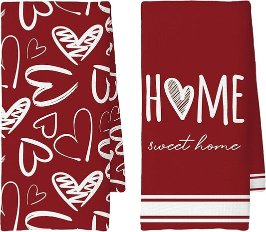 Valentine's Kitchen Towels Set of 2, Home Sweet Home Love Wedding Gift, Love Gifts Gifts for Her Girlfriend Wife Decoration Tea Towels Kitchen Hand Towels 16x24 Inch