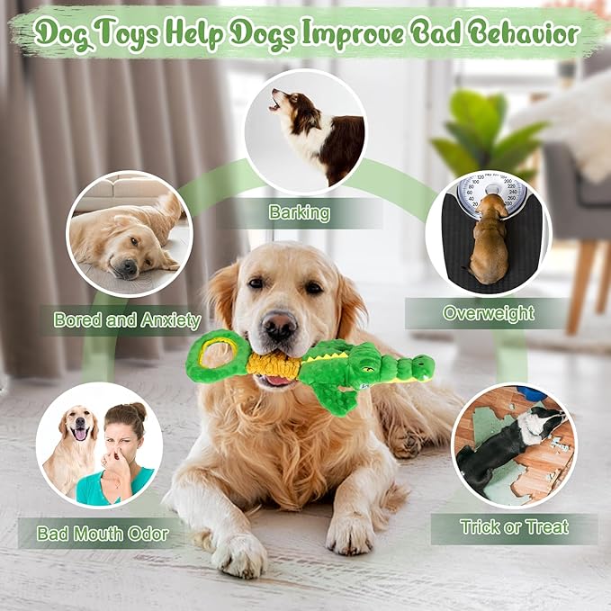 Large Dog Toys, Plush Squeaky Dog Toy with Crinkle Paper and Tug of War Handle, Interactive Puppy Toys for Small, Medium and Large Dogs