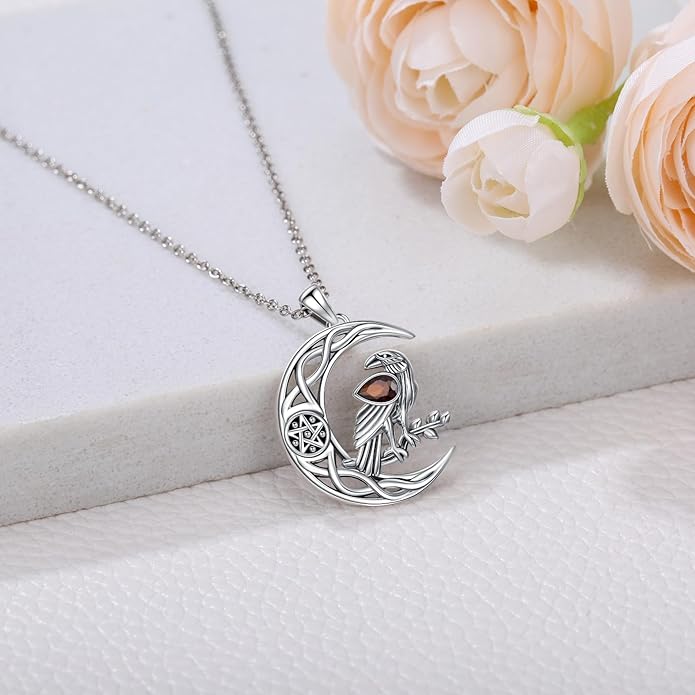 Witch Necklace 925 Sterling Silver Pentagram Triple Moon Pentacle Pendant Wiccan Pagan Jewelry Witchy Gifts for Women