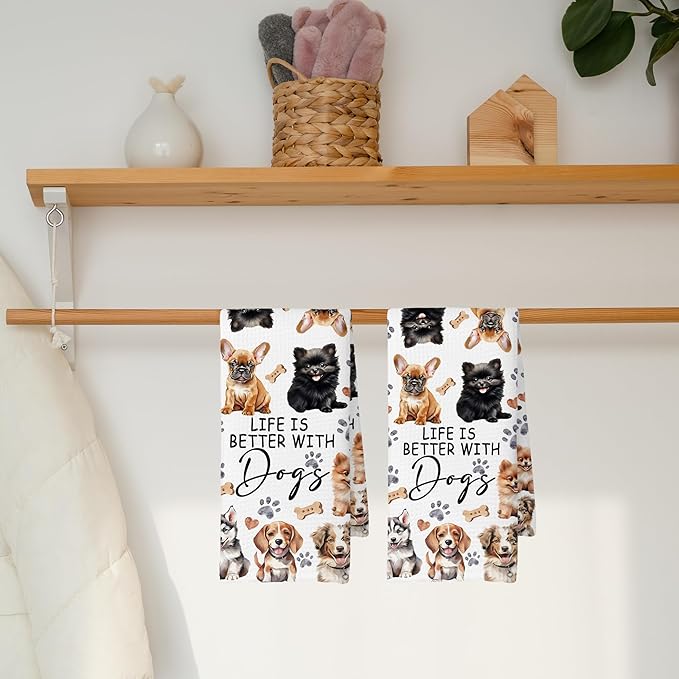 Watercolor Cat Kitchen Towels Set of 2, Cat Gifts for Women, Cat Gifts for Cat Lovers, Best Cat Mom Gift, Life is Better with Cats Kitty Decoration Tea Towels Kitchen Hand Towels 16x24 Inch