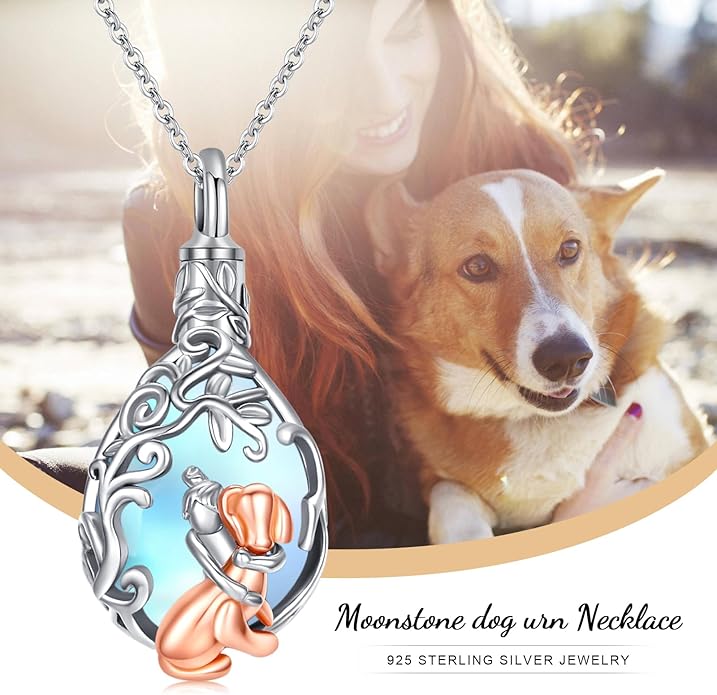 JUSTKIDSTOY Dog/Cat/Hummingbird Urn Necklace for Ashes S925 Sterling Silver Heart Cremation Jewelry Keepsake Memorial for Women