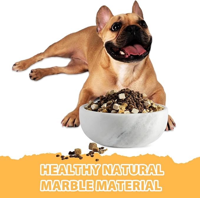 White Marble Dog Bowl - Non-Slip, Non-Tipping, Heavy Duty for Large Dogs - African Natural Stone Water and Food Bowl, Holds 4.6 Cups (7.5lbs)