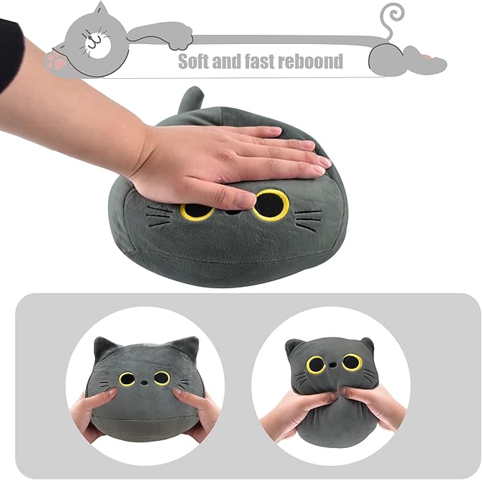 10'' Cute Gray Cat Plush Toys, Soft Cat Pillow Squishy Plushies, Cat Stuffed Animals Kawaii Plush Toys Home Decoration Gift for Cat Lovers Kids Boys Girls (Gray, 10 Inch)