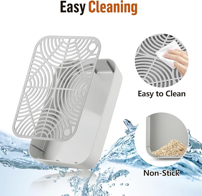 Litter Box Step, Cat Step/Ramp/Catcher with Filter Function, Easy to Clean, Filter Pedal Ideal for Kitten & Elderly Cats (Light Grey)