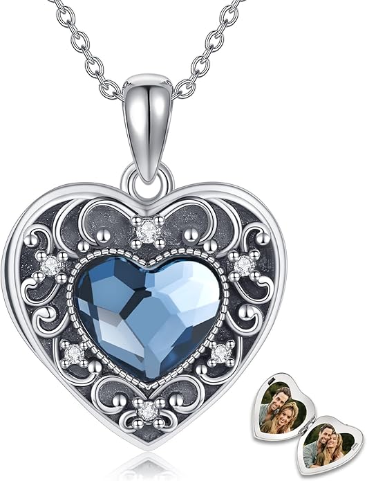 YFN Locket Necklace 925 Sterling Silver Heart Locket Necklace that Holds Pictures for Women Jewelry Gifts