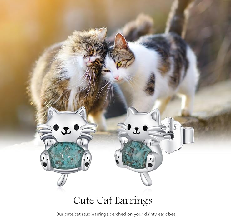 925 Sterling Silver Cat Earrings Cute Animal Kitten Stud Earrings cat Jewelry Gifts for Women Girls Hypoallergenic Earrings for Sensitive Ears