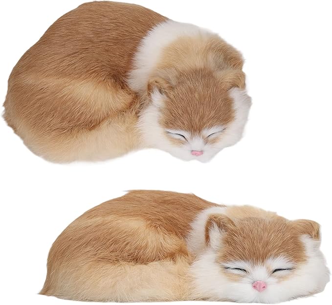 Realistic Furry Sleeping Cat Figurine - Little Kitten Figure - Lifelike Animal Plush Simulation - Simulation Kitten Plush for Home and Office Decor