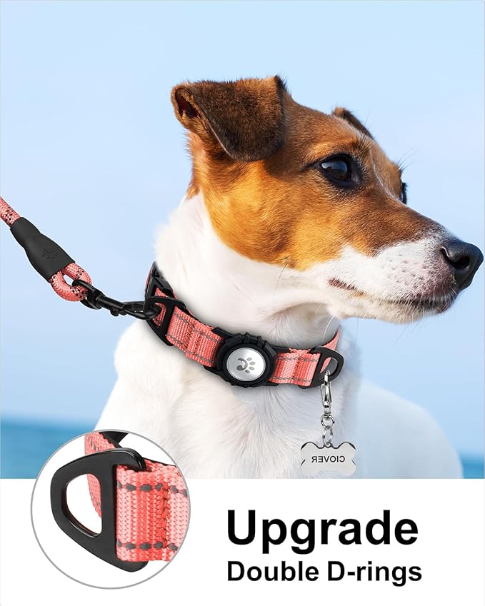 TagME Airtag Dog Collar,Waterproof Reflective Pet Collar with Airtag Holder,Soft Padded and Double D-Rings for Puppy,Baby Pink