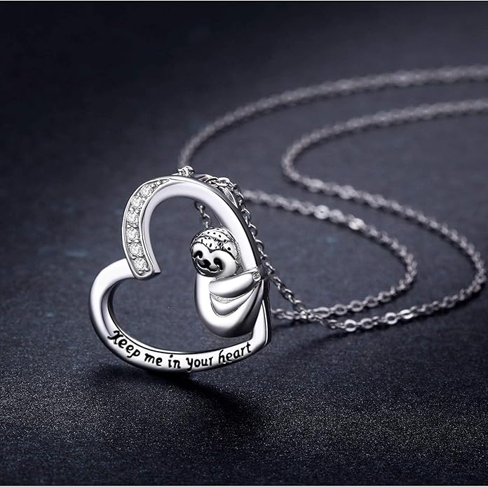 JUSTKIDSTOY Sloth Necklace Sterling Silver “Slow Down Be Happy” Slider Sloths Stuffed Animal Pendant Jewelry Charm Gifts for Women