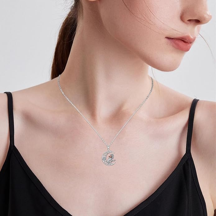 Witch Necklace 925 Sterling Silver Pentagram Triple Moon Pentacle Pendant Wiccan Pagan Jewelry Witchy Gifts for Women