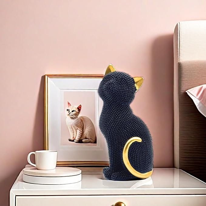 FUNSXBUG Decorative Cat Sitting Statue Art Figurines Sculpture Collectibles Home Office Desktop Decor Outdoor Garden Tabletop Display Decoration (Black)