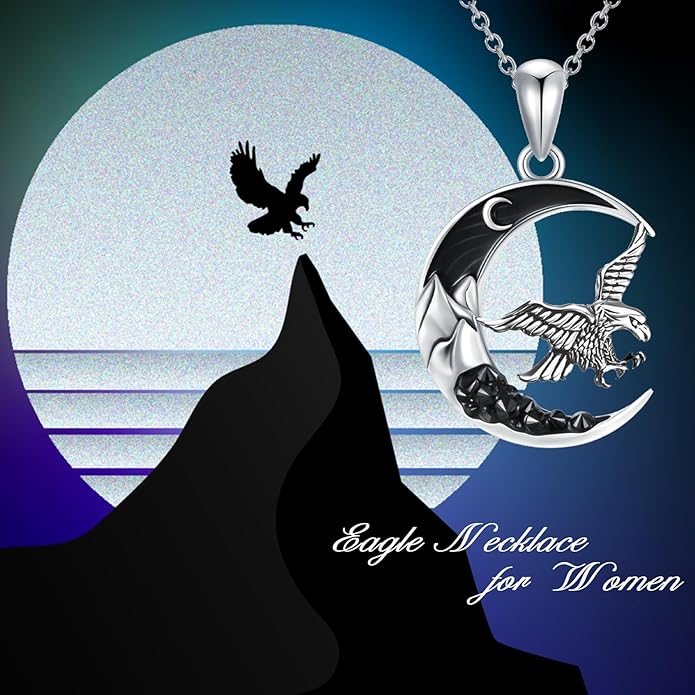 Gothic Jewelry Bat/Cat/Wolf/Dragon/Owl/Fox/Spider/Sun Pendant Sterling Silver Crescent Moon Necklace for Women Girls Black Jewelry Gifts