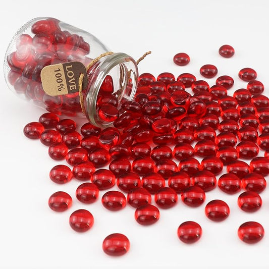 2.16LB Glass Beads Vase Filler Aquarium Gravel Decor Flat Glass Marbles Gems Pebbles Fish Tank Rocks Home Decorative Art Craft - Red