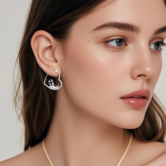 YFN Animal Earrings Sterling Silver Animal Heart Hoop Dangle Earrings Cute Jewelry Gifts for Women