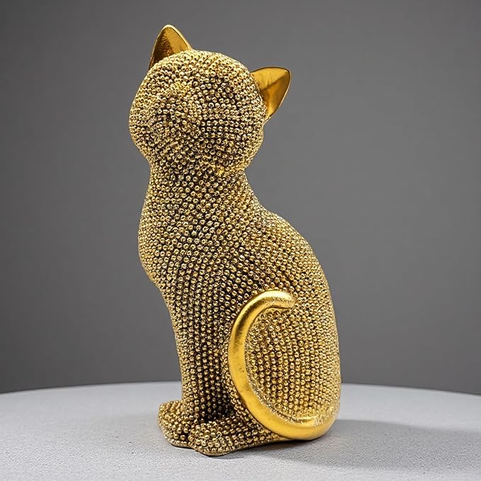 FUNSXBUG Decorative Cat Sitting Statue Art Figurines Sculpture Collectibles Home Office Desktop Decor Outdoor Garden Tabletop Display Decoration (Gold)