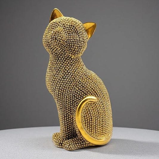 FUNSXBUG Decorative Cat Sitting Statue Art Figurines Sculpture Collectibles Home Office Desktop Decor Outdoor Garden Tabletop Display Decoration (Gold)