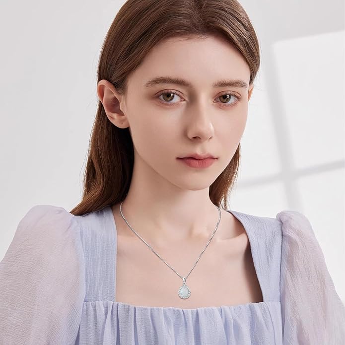 Urn necklace for Ashes 925 Sterling Silver Opal/Turquoise/Moonstone/Moss agate Pendant Cremation Memory Jewelry Keepsake Gifts for Women