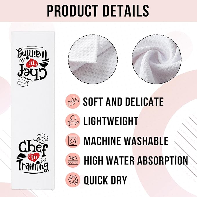Funny Kitchen Towels with Sayings Chef in Training Dish Hand Towels Future Chef Soft Towels for Kitchen Decor Chef in Progress Gifts Trendy Kitchen Cloth for Women Men Chef Cooking Student