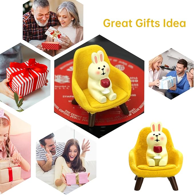 Small Easter Bunny Figurine Cute Mini Rabbit Holding Red Wine Figurine Resin Rabbit for Office, Home Decoration Perfect Cute Rabbit Gift for Rabbit Lovers - Yellow Sofa