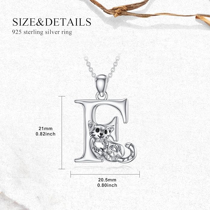 LONAGO Cat Initial Pendant Necklace Silver A to Z Letters Alphabet Necklace Gift for Women