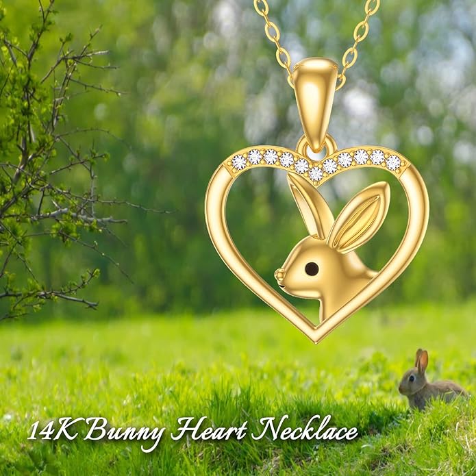 WSX 14K Real Gold Animal Necklace for Women, Bear/Cat/Rabbit/Elephant/Horse Pendant Charm Jewelry Gifts Mother Day Valentine Christmas