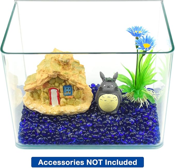 WAYBER Glass Stones, 1Lb/460g Irregular Sea Glass Pebbles Non-Toxic Artificial Gemstones for Gem Display/Vase Filler/Terrarium Flowerpot Aquarium Turtle Tank Decoration, Deep Blue